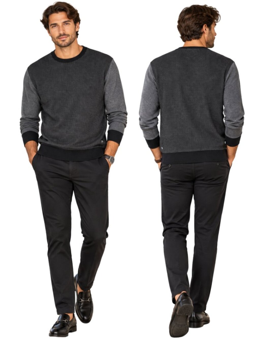 Robert Barakett Charlie Long Sleeve Crewneck Sweater Pullover Mens XL Black Gray